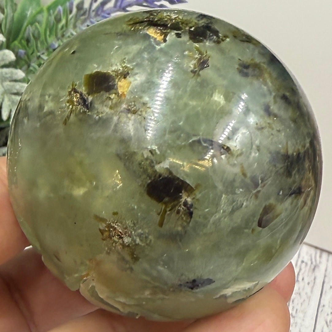Prehnite with Epidote Sphere Healing Crystal Ball 245g 54mm