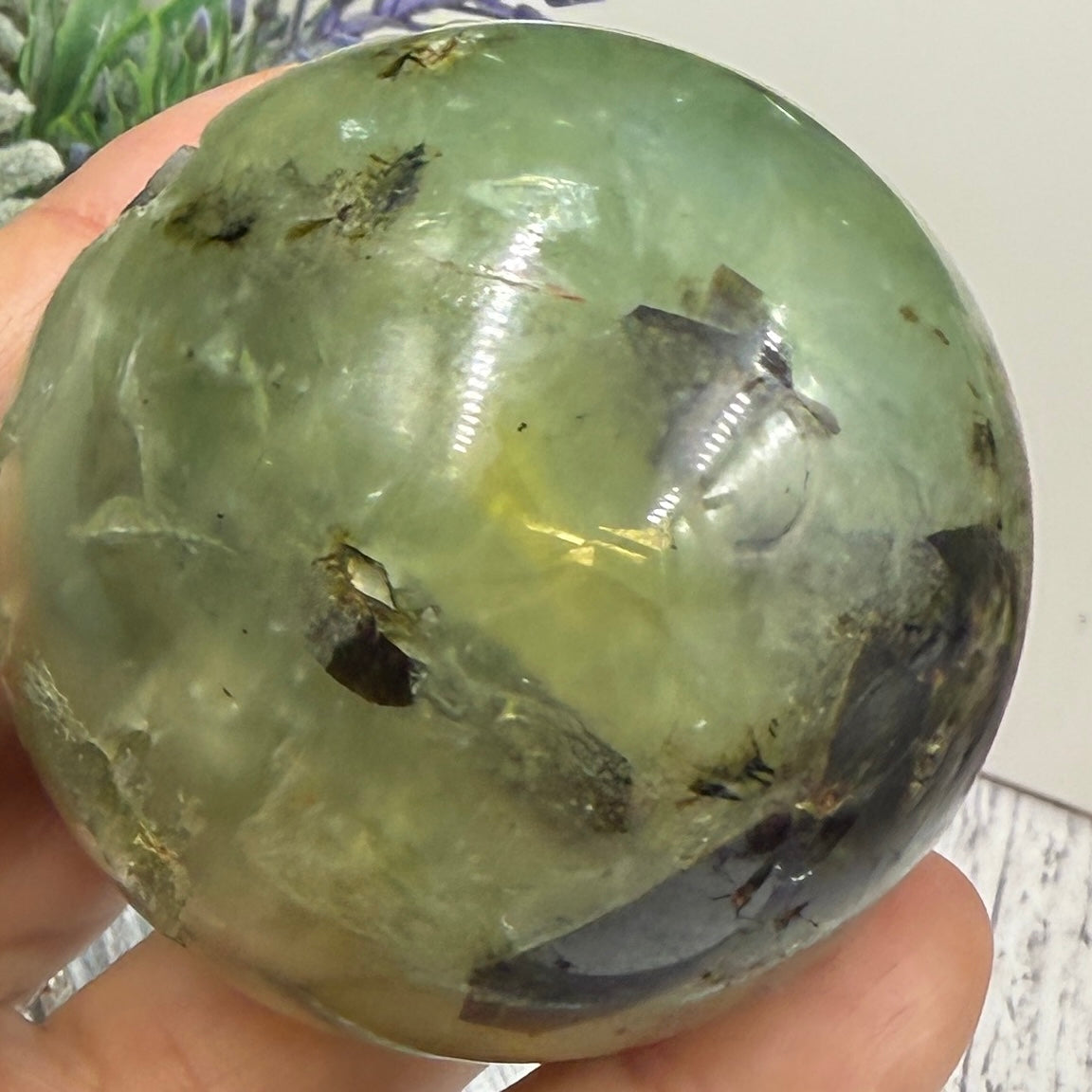 Prehnite with Epidote Sphere Healing Crystal Ball 245g 54mm