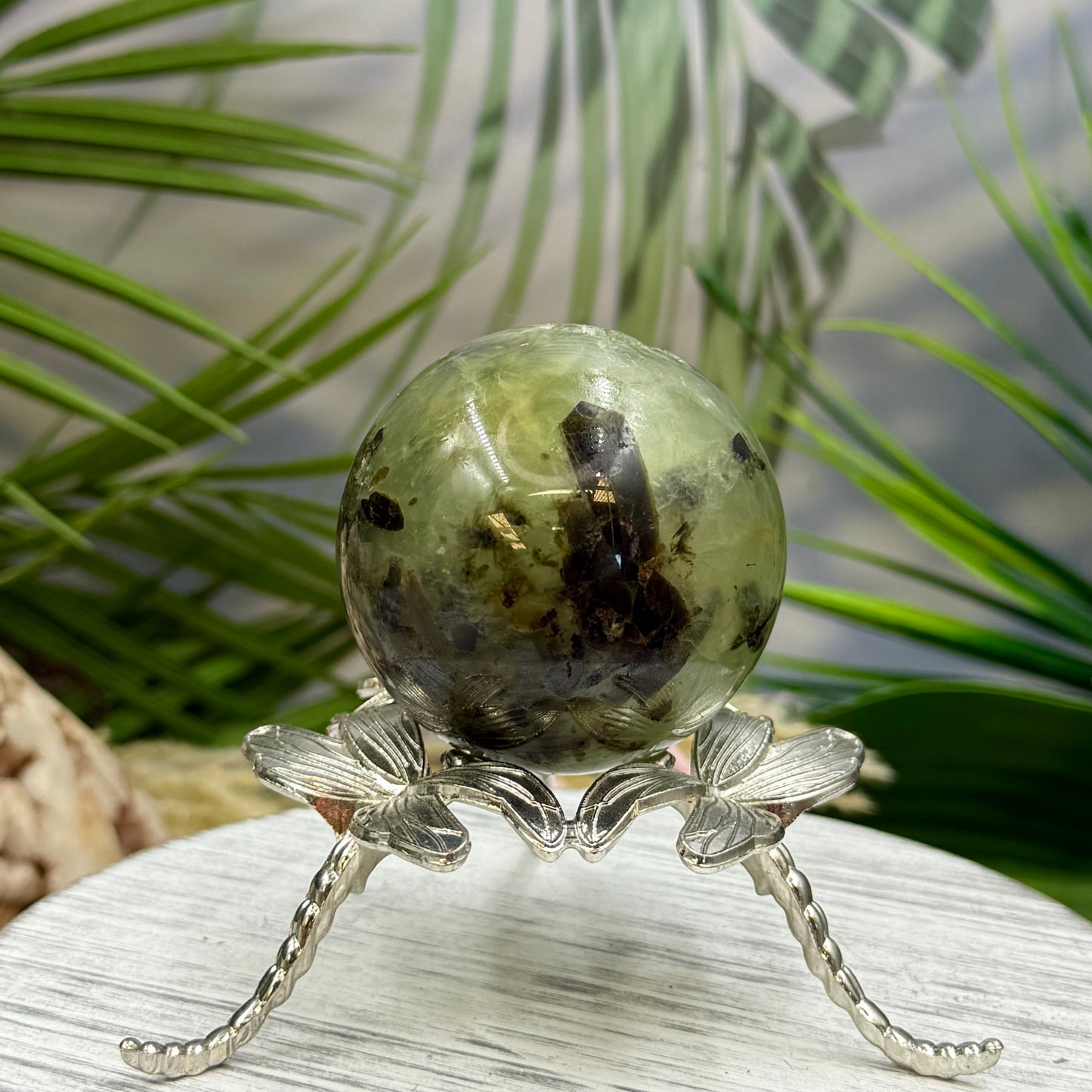 Prehnite with Epidote Sphere Healing Crystal Ball 245g 54mm
