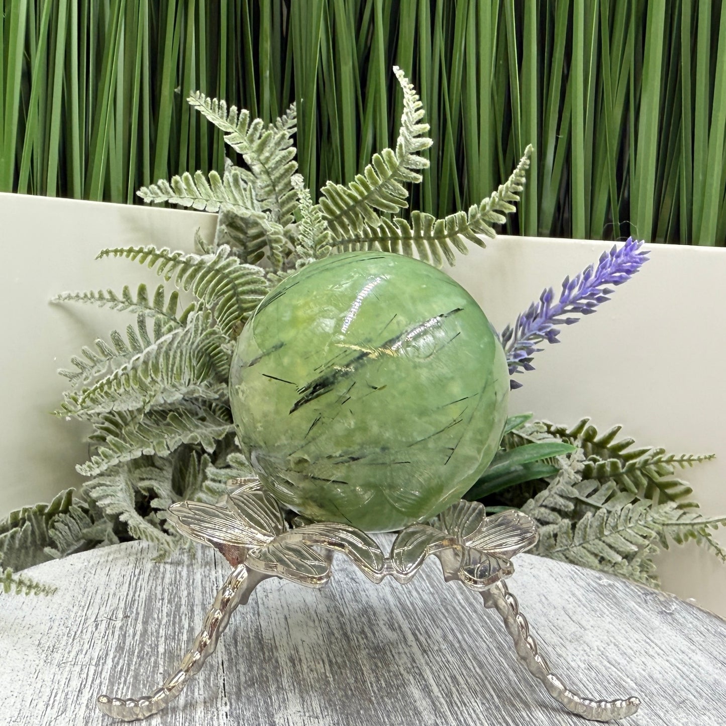 Prehnite with Epidote Sphere Healing Crystal Ball 267g 56mm