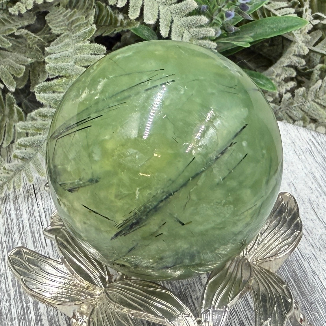 Prehnite with Epidote Sphere Healing Crystal Ball 267g 56mm