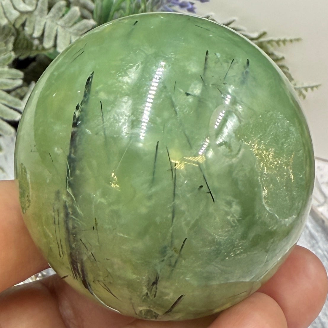 Prehnite with Epidote Sphere Healing Crystal Ball 267g 56mm