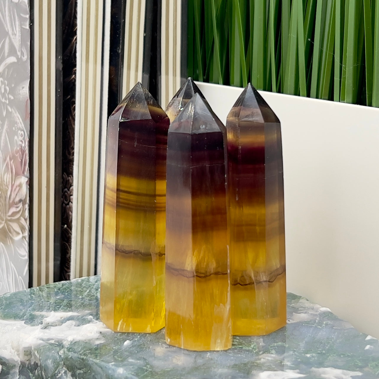 Yellow Purple Fluorite Points Towers Crystal Generators YOU CHOOSE