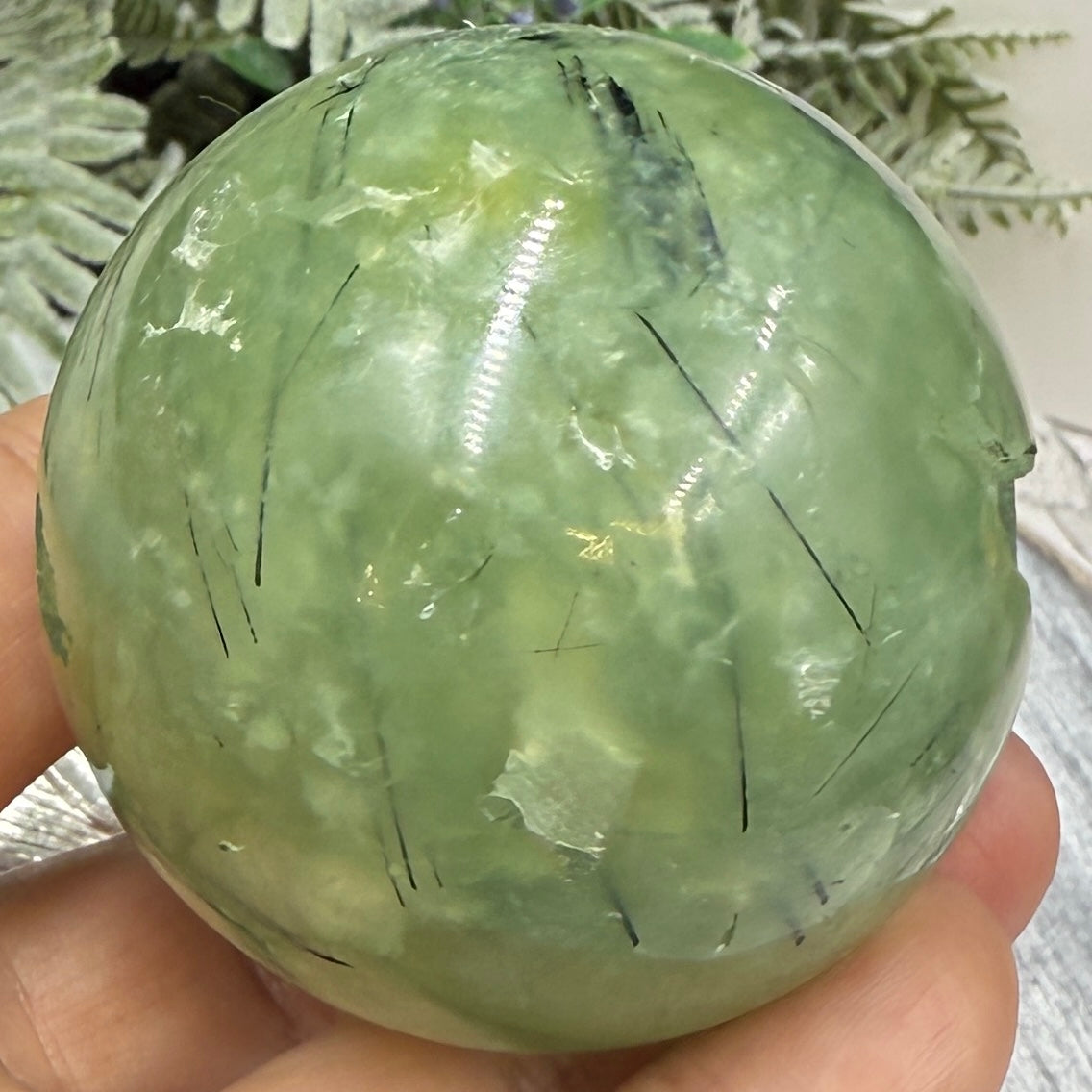 Prehnite with Epidote Sphere Healing Crystal Ball 267g 56mm