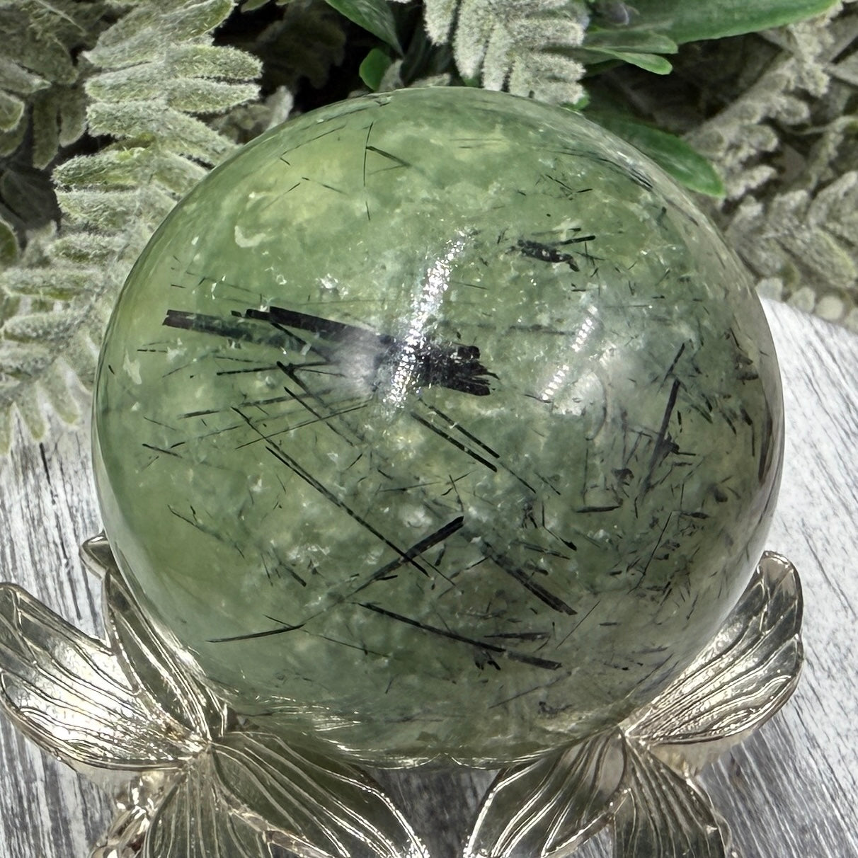 Prehnite with Epidote Sphere Healing Crystal Ball 262g 56mm
