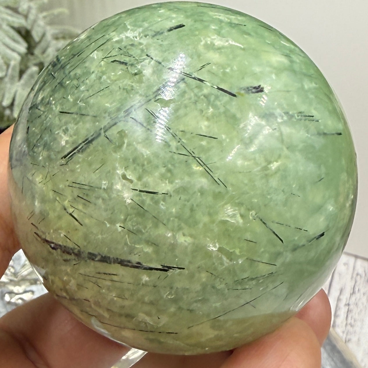 Prehnite with Epidote Sphere Healing Crystal Ball 262g 56mm