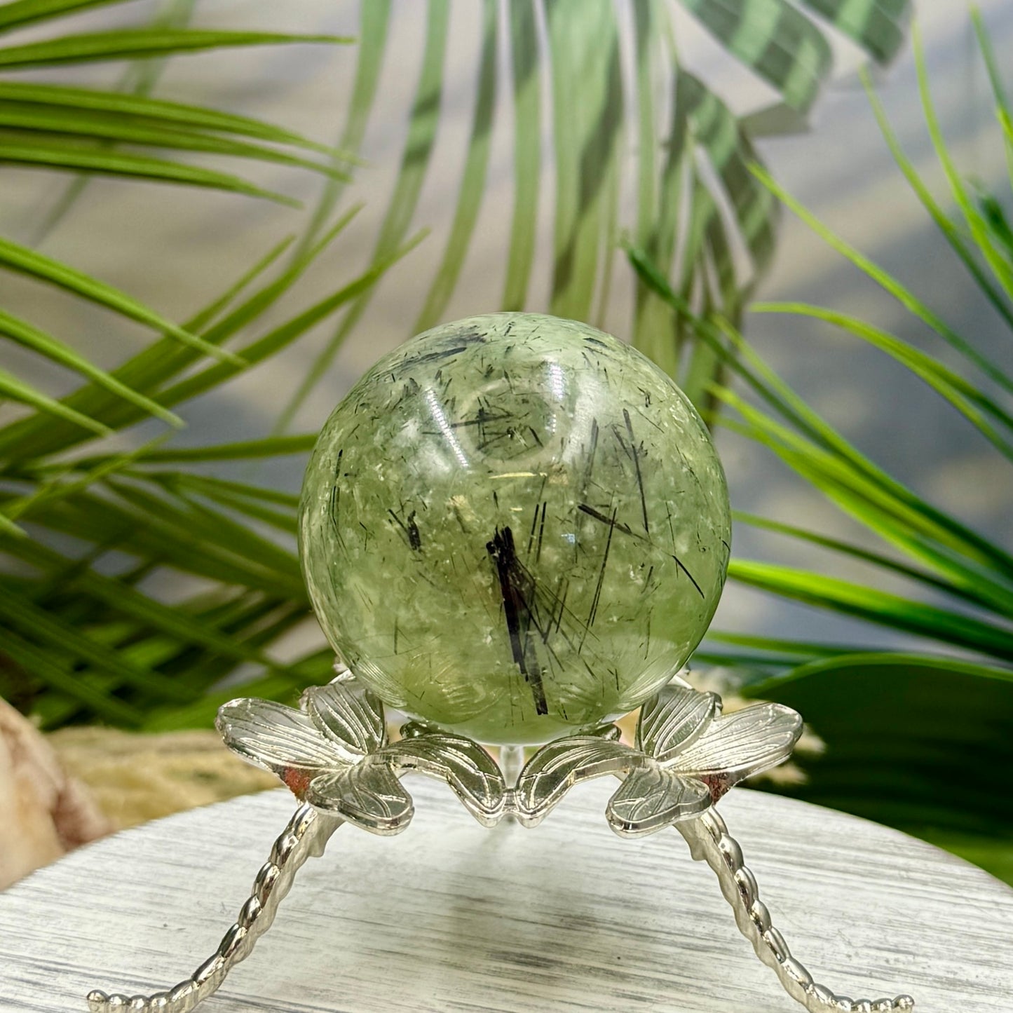 Prehnite with Epidote Sphere Healing Crystal Ball 262g 56mm