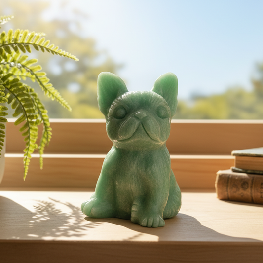 Amazonite French Bull Dog Puppy Animal Crystal Carving 218g