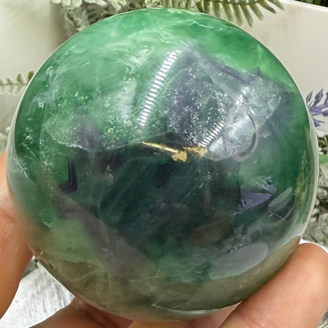 Snowflake Feather Fluorite Sphere Healing Crystal Ball 393g 62mm