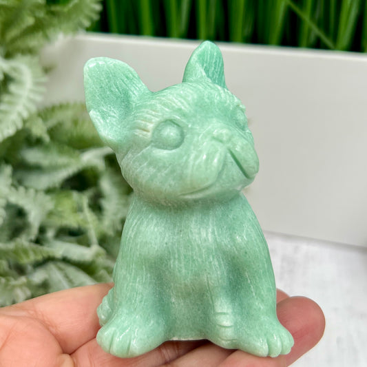Amazonite French Bull Dog Puppy Animal Crystal Carving 218g