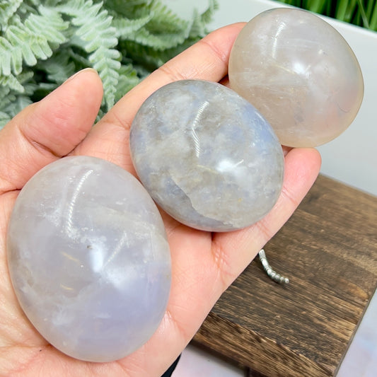 Blue Rose Quartz Palm Stones Worry Meditation Crystals YOU CHOOSE