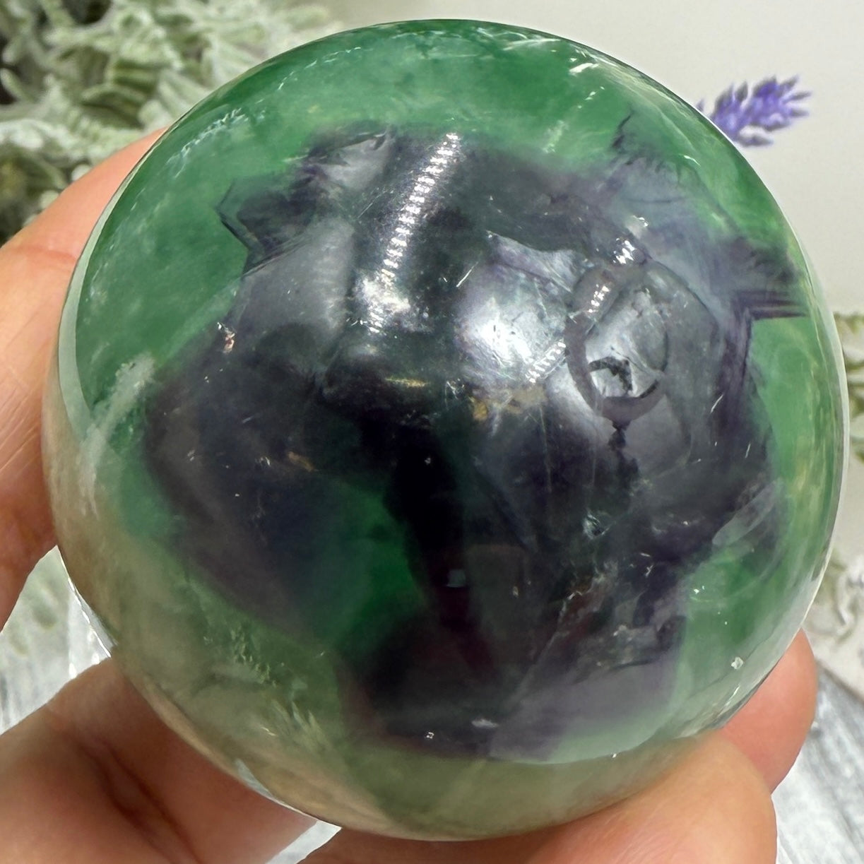 Snowflake Feather Fluorite Sphere Healing Crystal Ball 209g 50mm