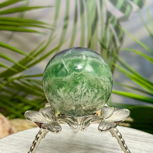 Snowflake Feather Fluorite Sphere Healing Crystal Ball 209g 50mm