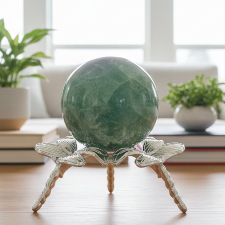 Snowflake Feather Fluorite Sphere Healing Crystal Ball 209g 50mm