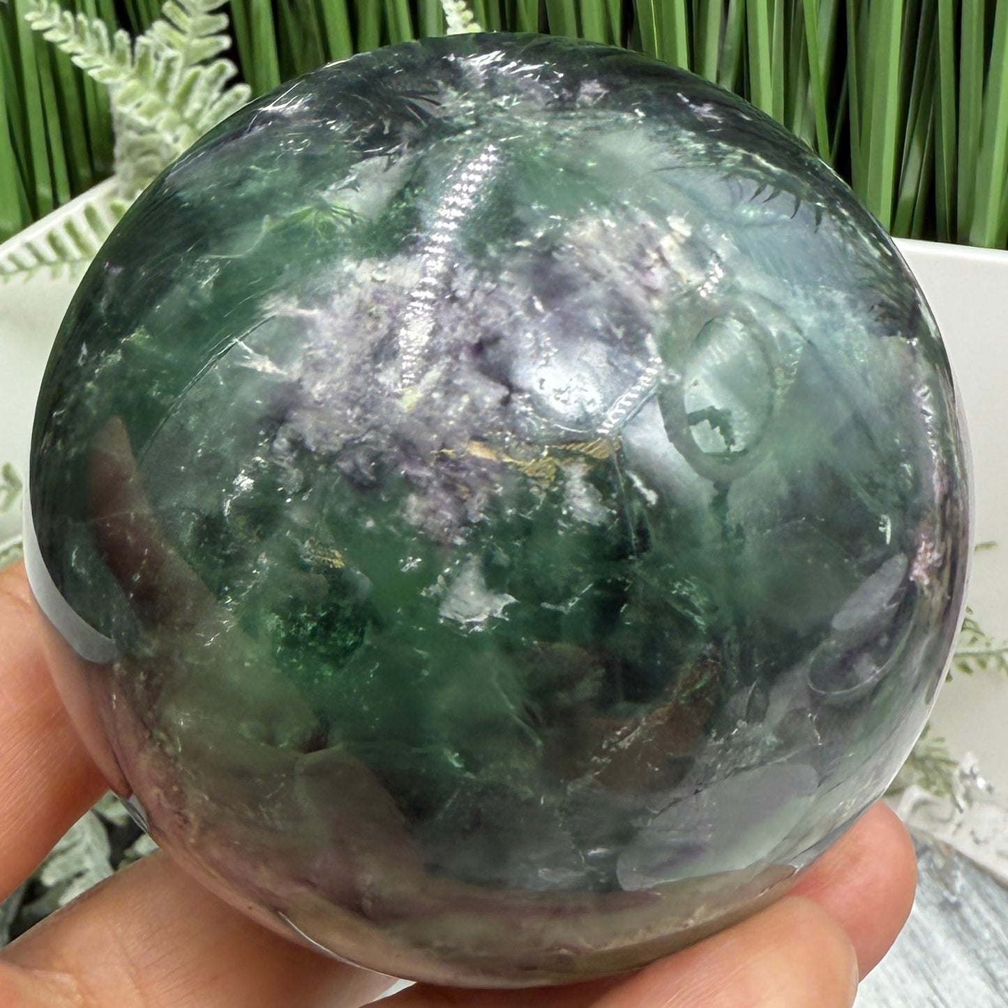 Snowflake Feather Fluorite Sphere Healing Crystal Ball 539g 69mm