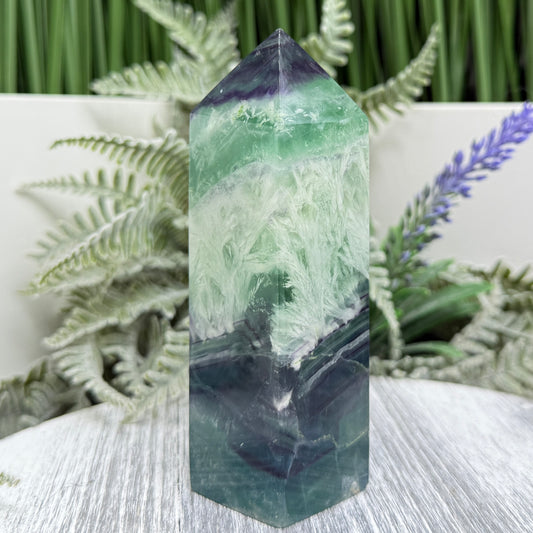 Snowflake Feather Fluorite Tower Healing Crystal Generator 268g 108mm