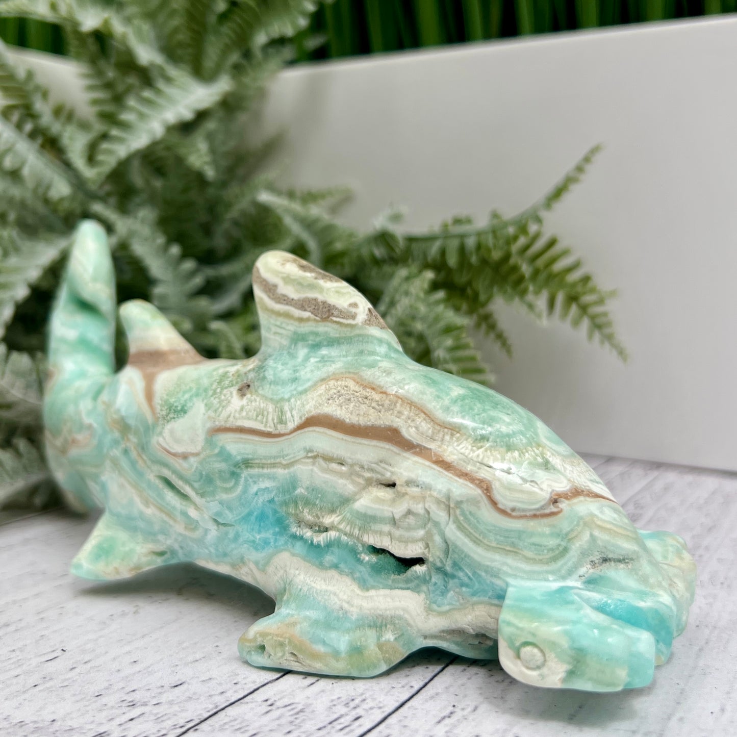Blue Aragonite Hammerhead Shark Sea Ocean Creature Crystal Carving 456g