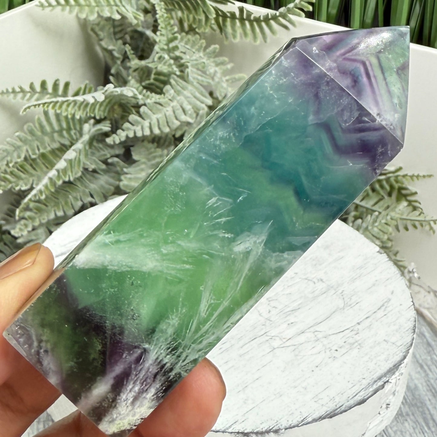 Snowflake Feather Fluorite Tower Healing Crystal Generator 174g 85mm