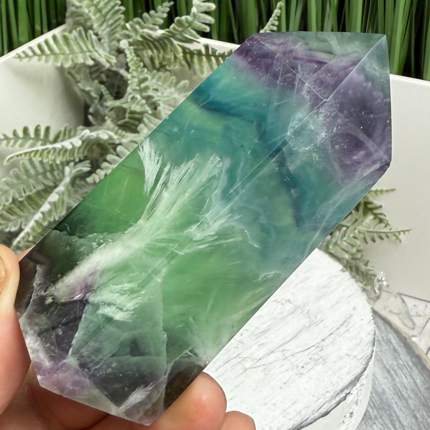 Snowflake Feather Fluorite Tower Healing Crystal Generator 174g 85mm