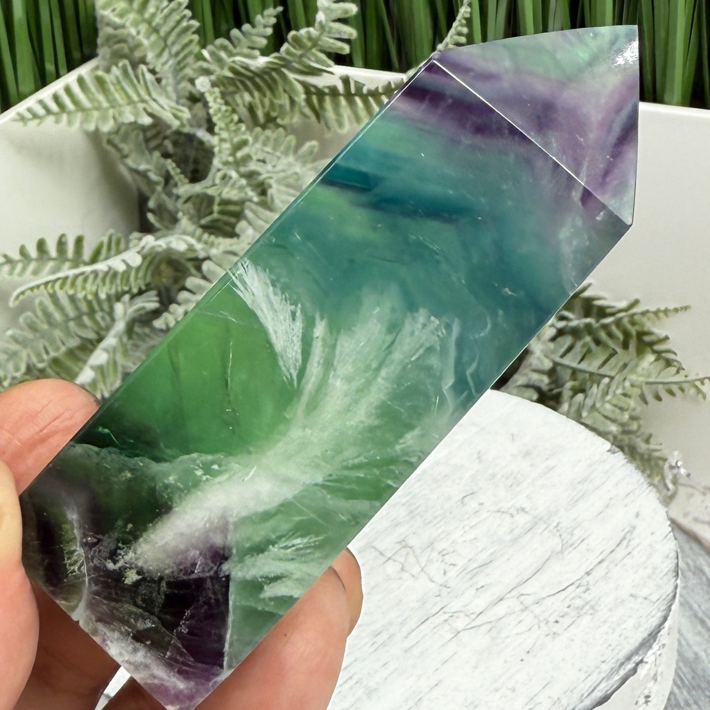 Snowflake Feather Fluorite Tower Healing Crystal Generator 174g 85mm