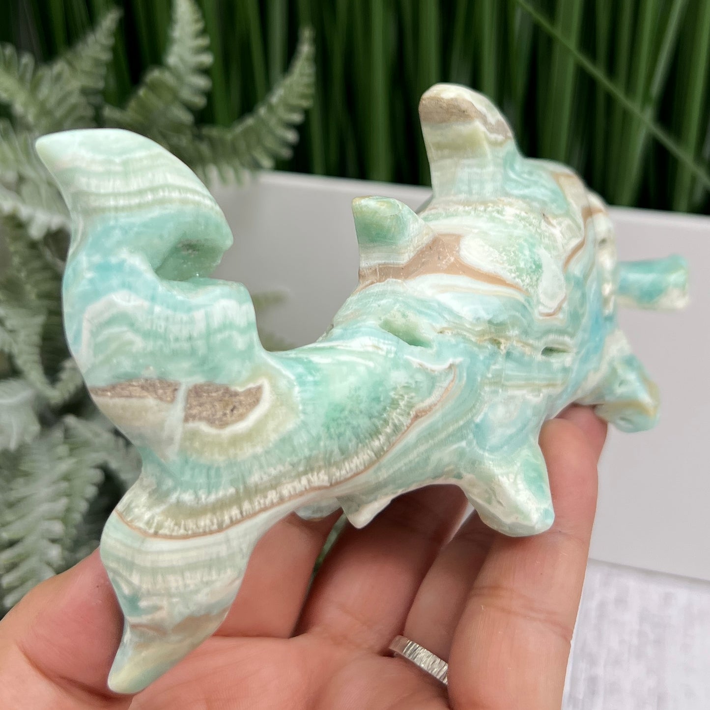 Blue Aragonite Hammerhead Shark Sea Ocean Creature Crystal Carving 456g