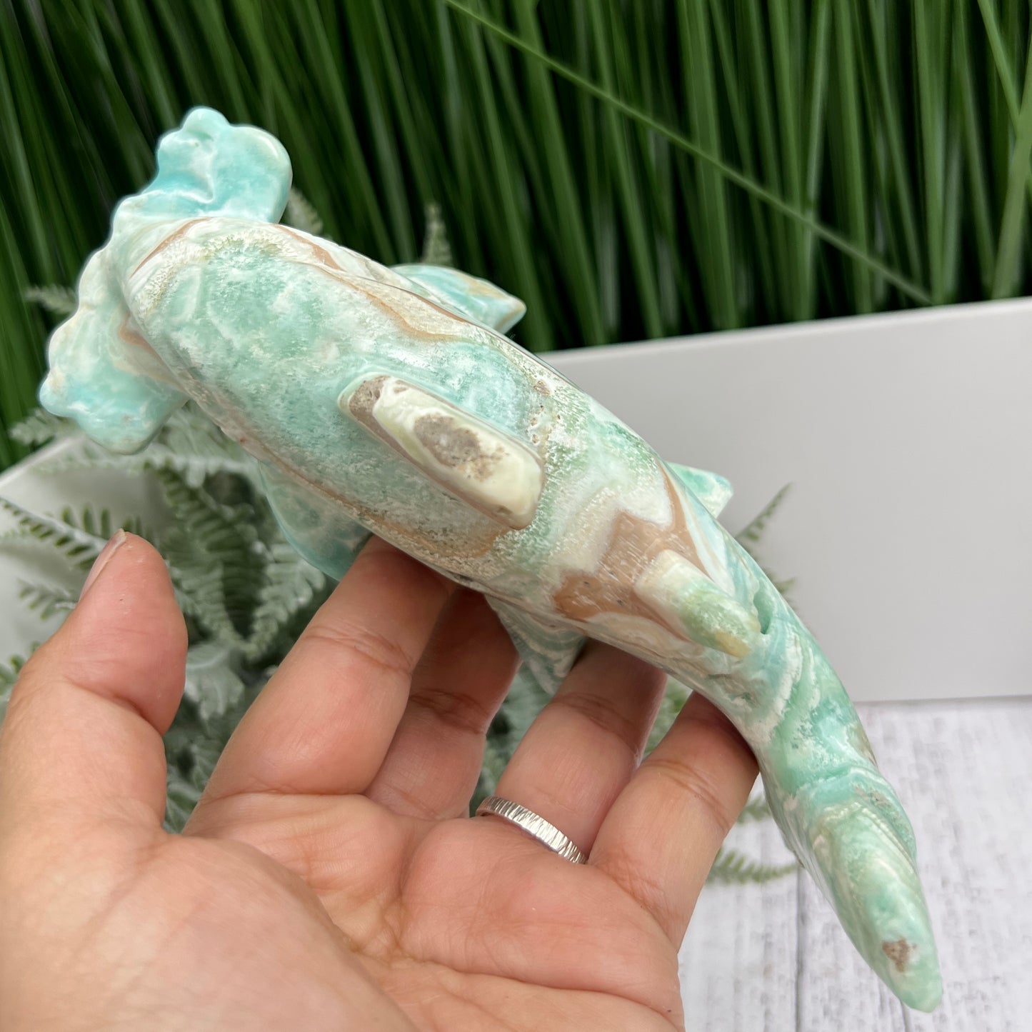 Blue Aragonite Hammerhead Shark Sea Ocean Creature Crystal Carving 456g