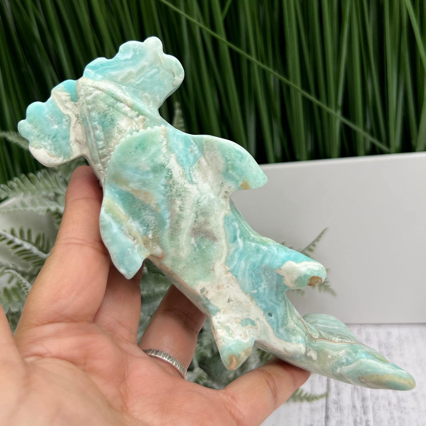 Blue Aragonite Hammerhead Shark Sea Ocean Creature Crystal Carving 456g