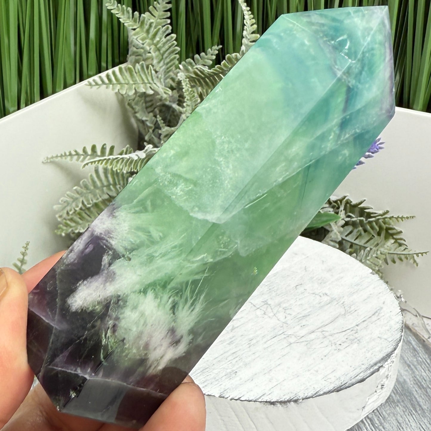 Snowflake Feather Fluorite Tower Healing Crystal Generator 195g 104mm