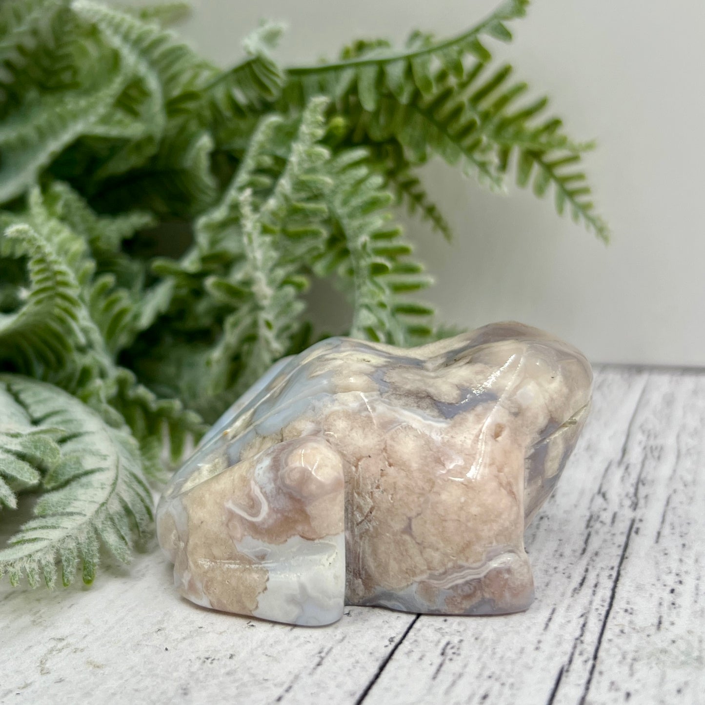 Blue Flower Agate Frog Animal Crystal Carving 152g