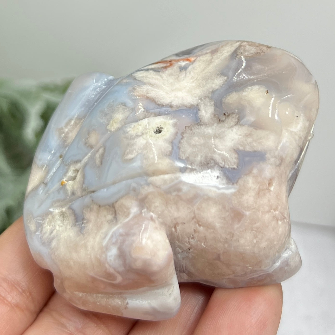 Blue Flower Agate Frog Animal Crystal Carving 152g