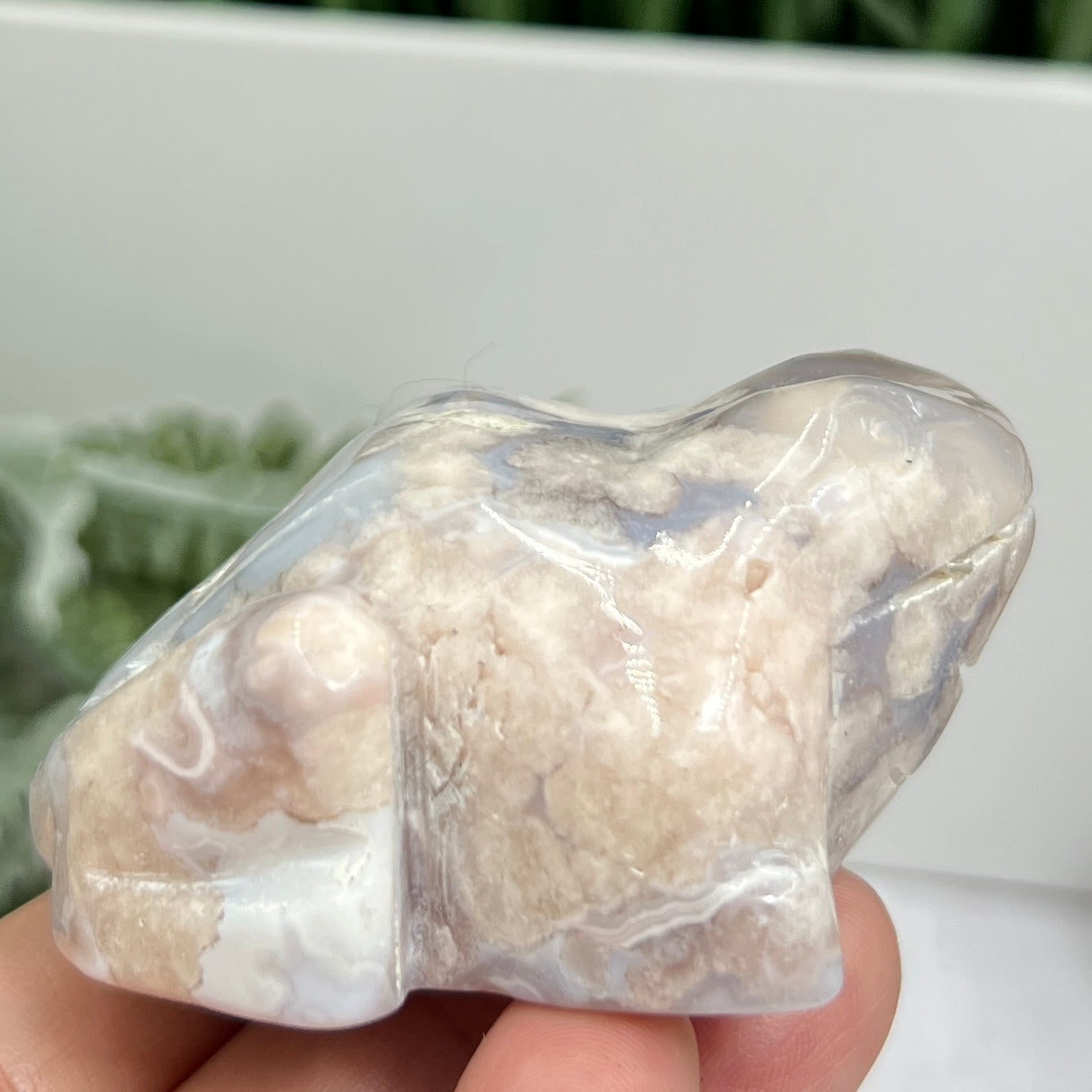 Blue Flower Agate Frog Animal Crystal Carving 152g