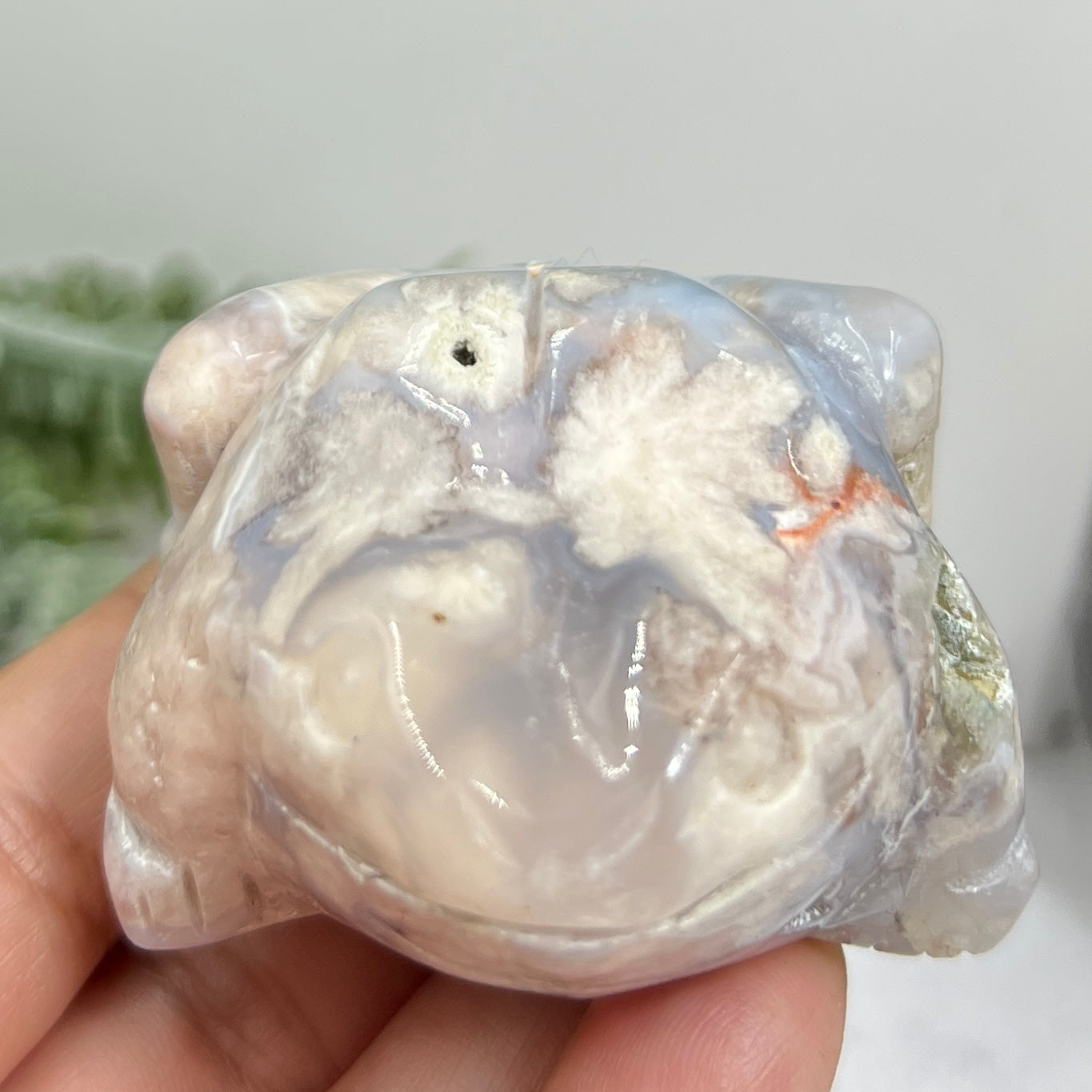 Blue Flower Agate Frog Animal Crystal Carving 152g
