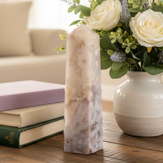 Pink Amethyst Flower Agate Quartz Tower Healing Crystal Generator 901g 200mm