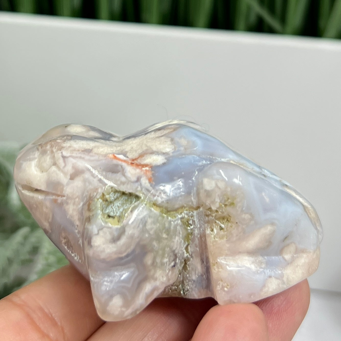 Blue Flower Agate Frog Animal Crystal Carving 152g