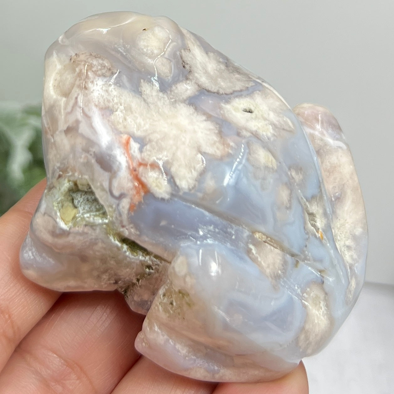 Blue Flower Agate Frog Animal Crystal Carving 152g