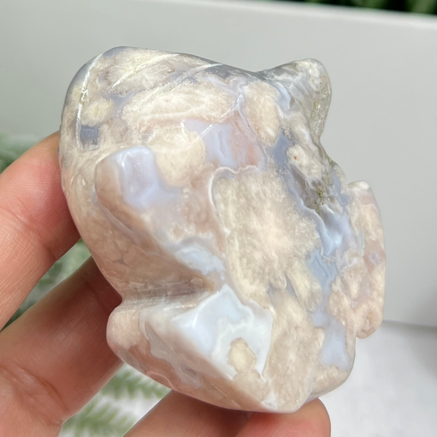 Blue Flower Agate Frog Animal Crystal Carving 152g