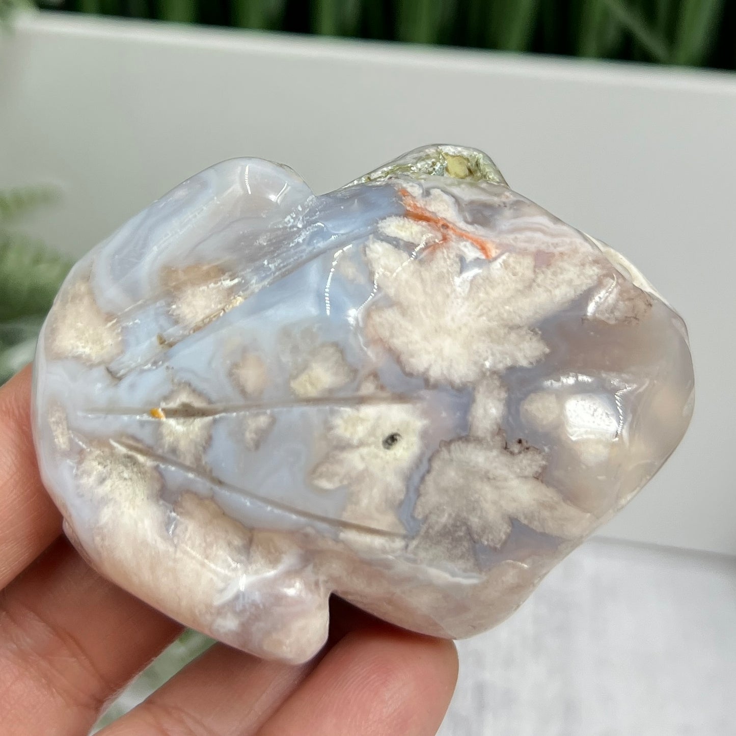 Blue Flower Agate Frog Animal Crystal Carving 152g