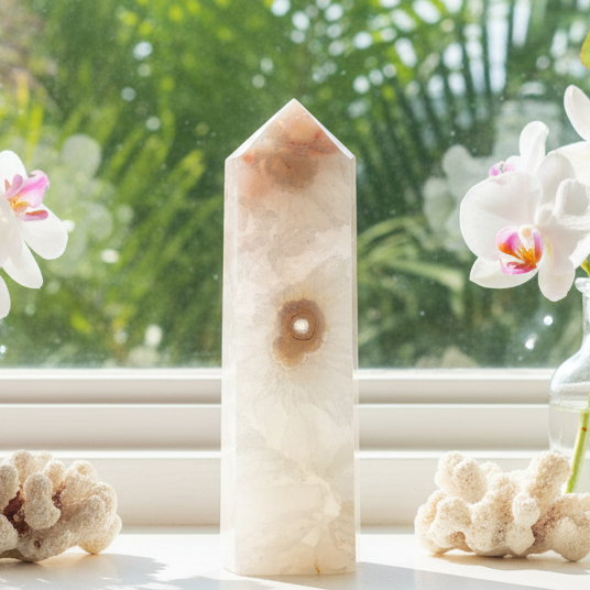 Pink Amethyst Flower Agate Quartz Tower Healing Crystal Generator 888g 178mm