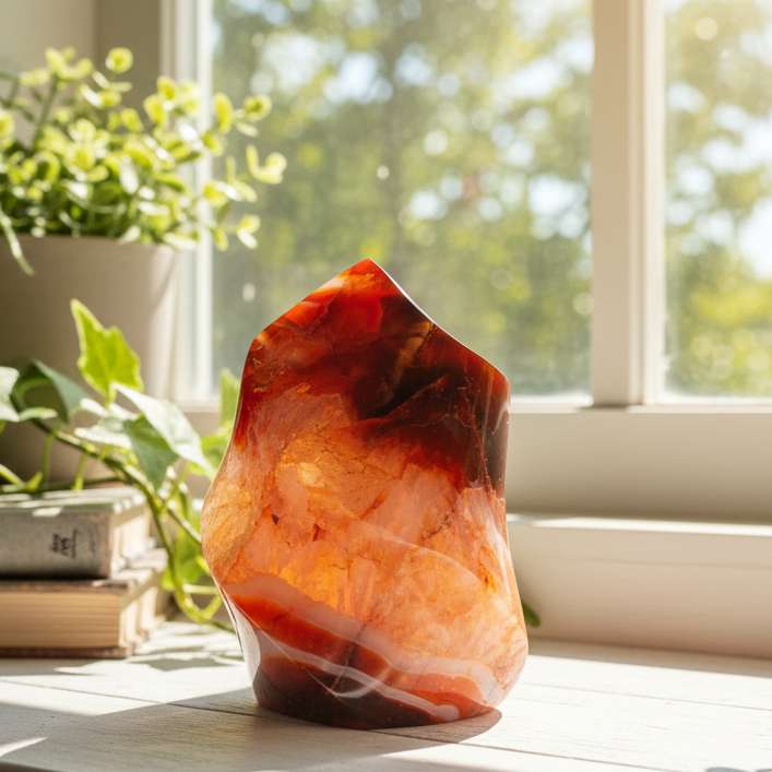 Carnelian Flame Stone of Endurance Motivation Healing Crystal Carving 302g