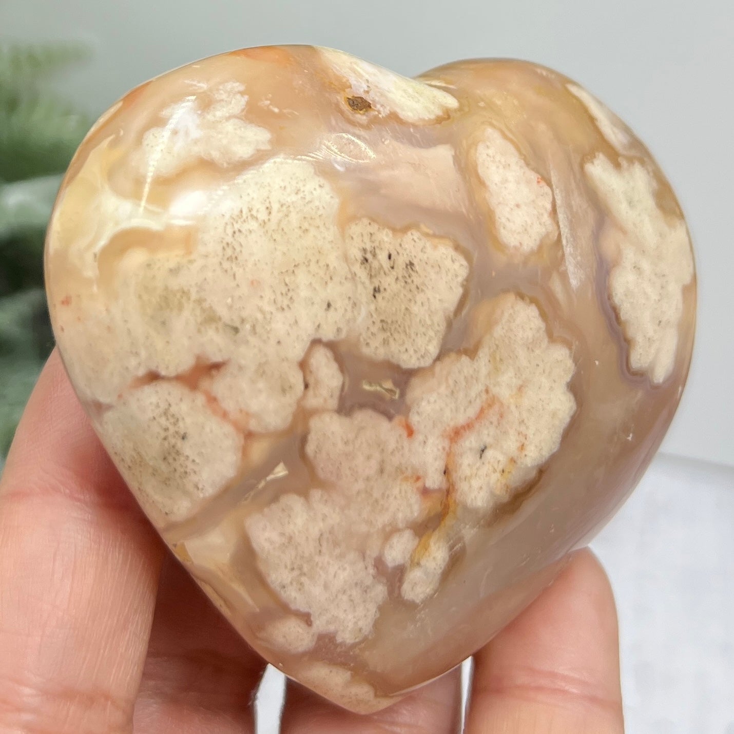 Flower Agate Heart Healing Crystal Carving 194g