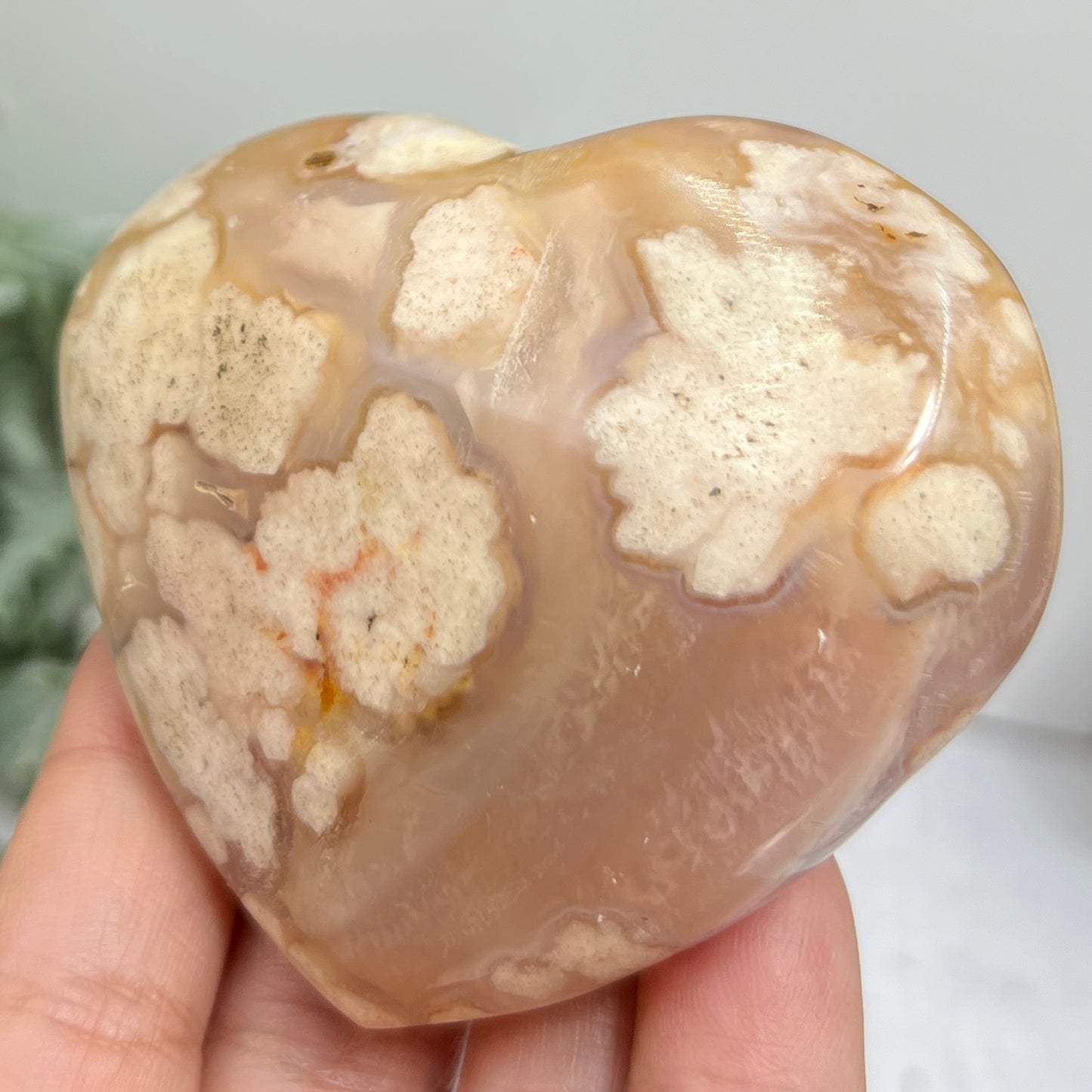 Flower Agate Heart Healing Crystal Carving 194g