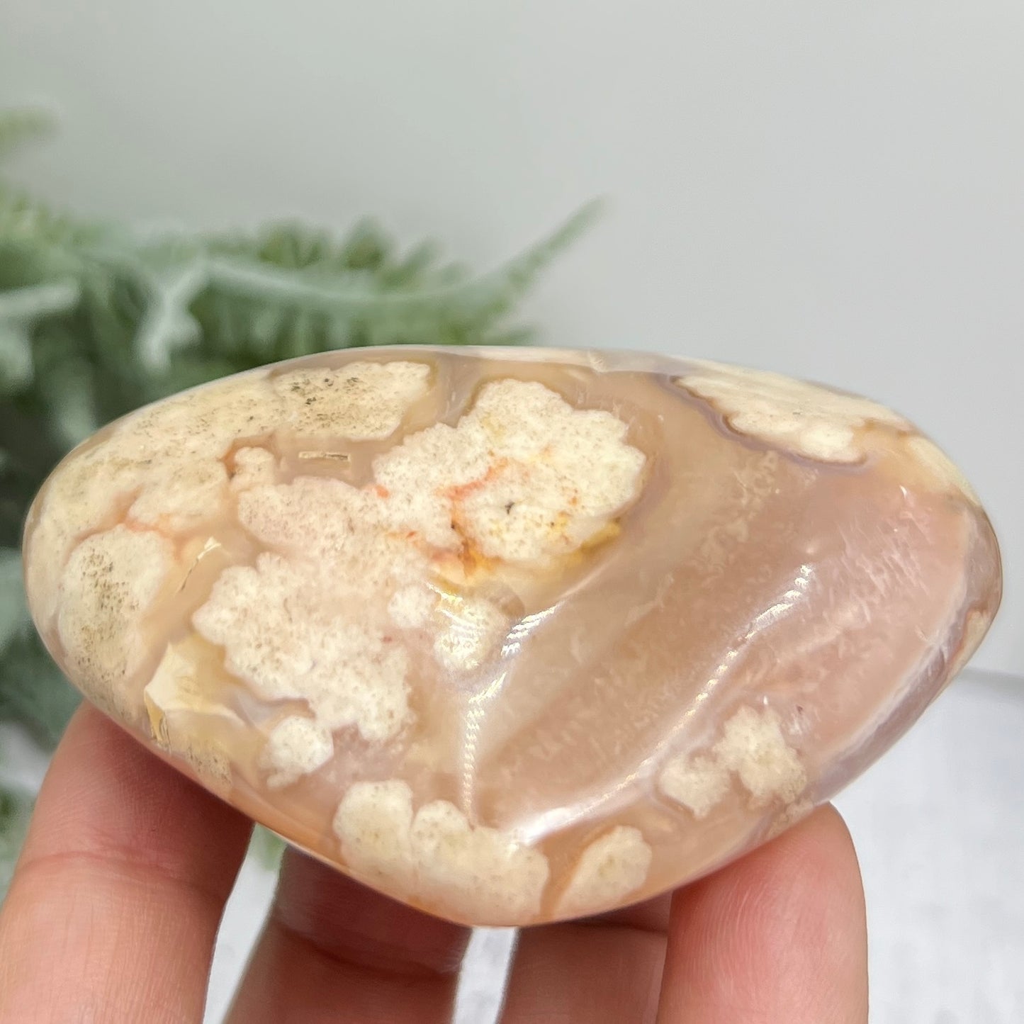 Flower Agate Heart Healing Crystal Carving 194g