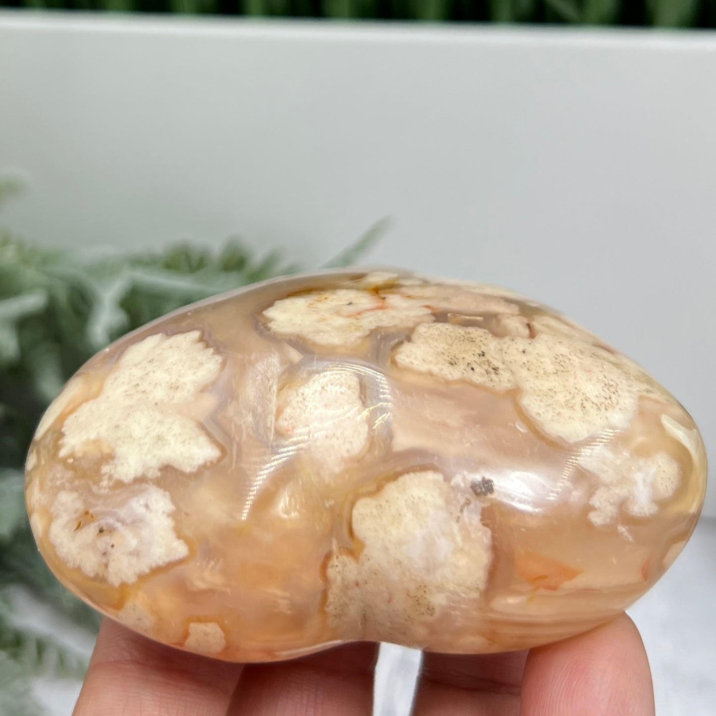 Flower Agate Heart Healing Crystal Carving 194g
