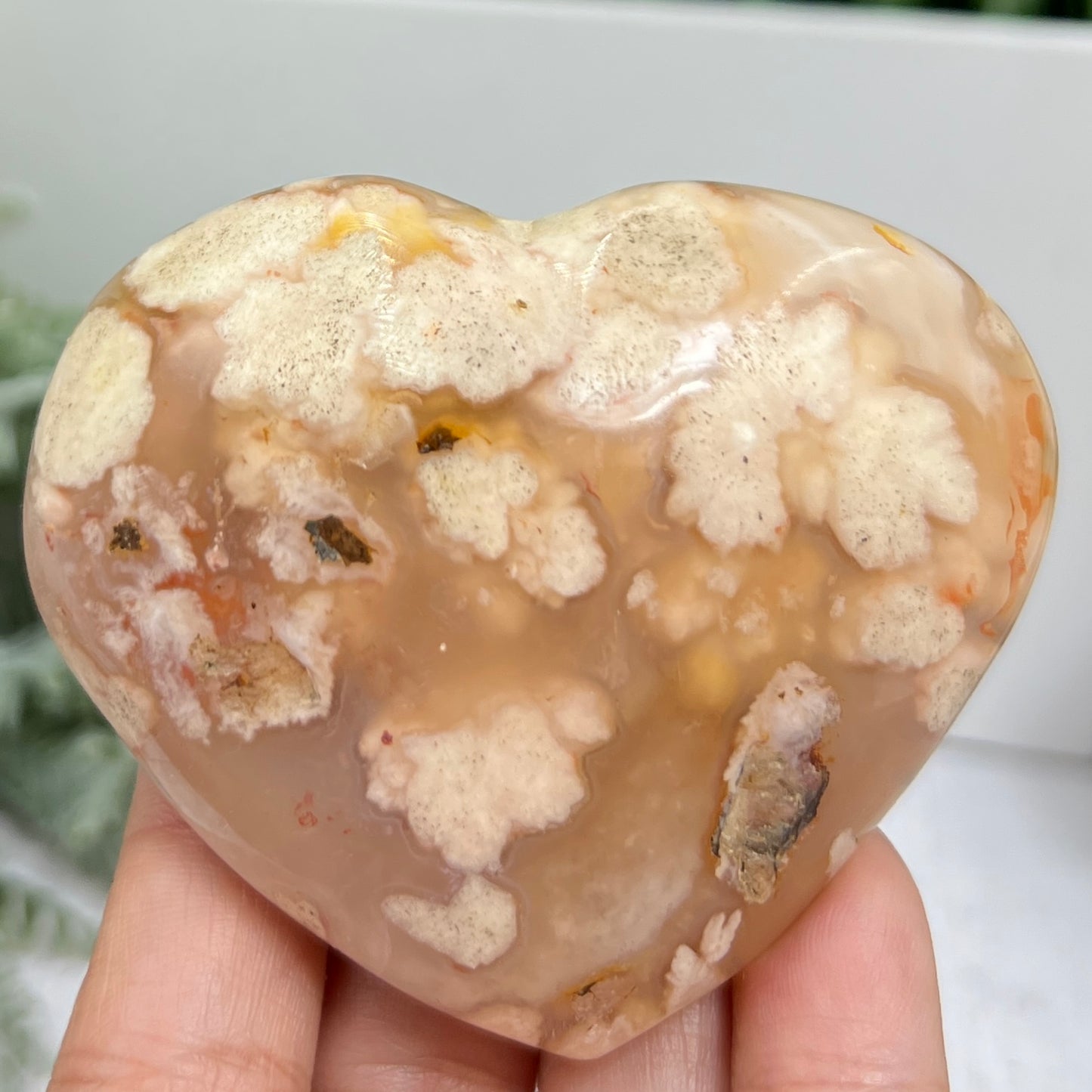 Flower Agate Heart Healing Crystal Carving 194g