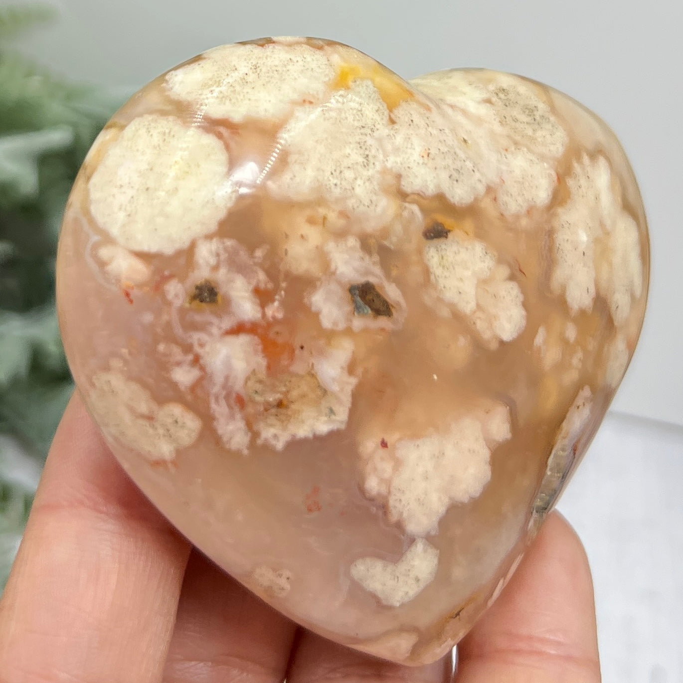 Flower Agate Heart Healing Crystal Carving 194g