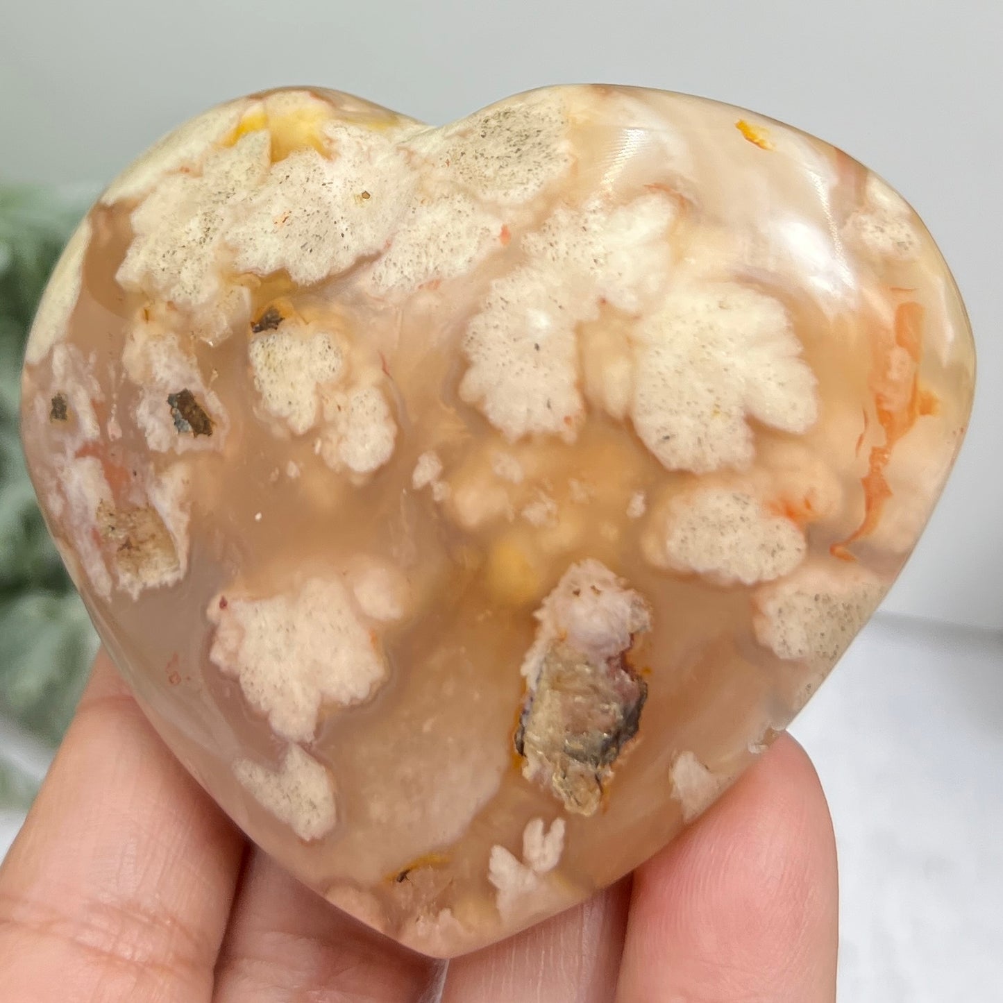 Flower Agate Heart Healing Crystal Carving 194g