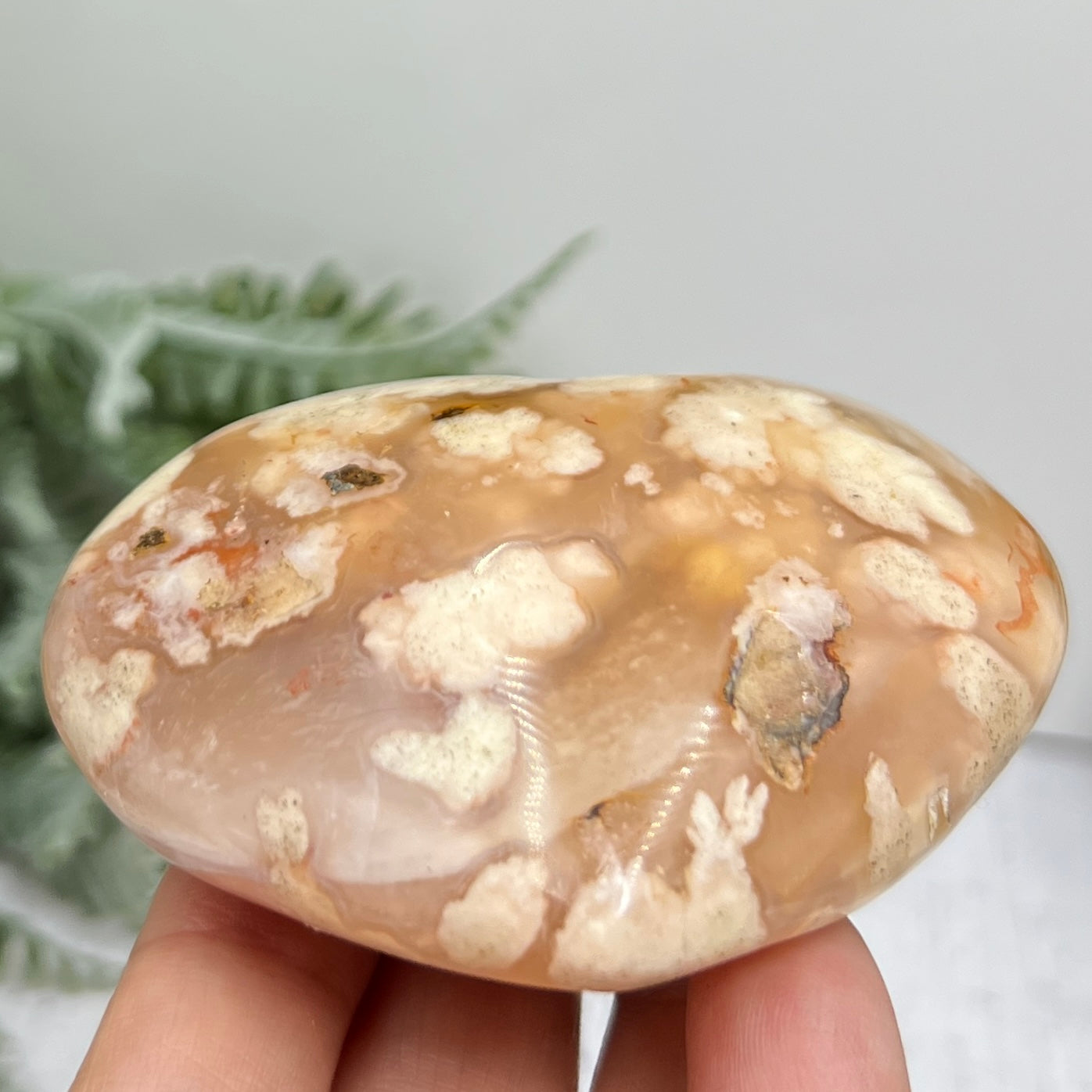 Flower Agate Heart Healing Crystal Carving 194g