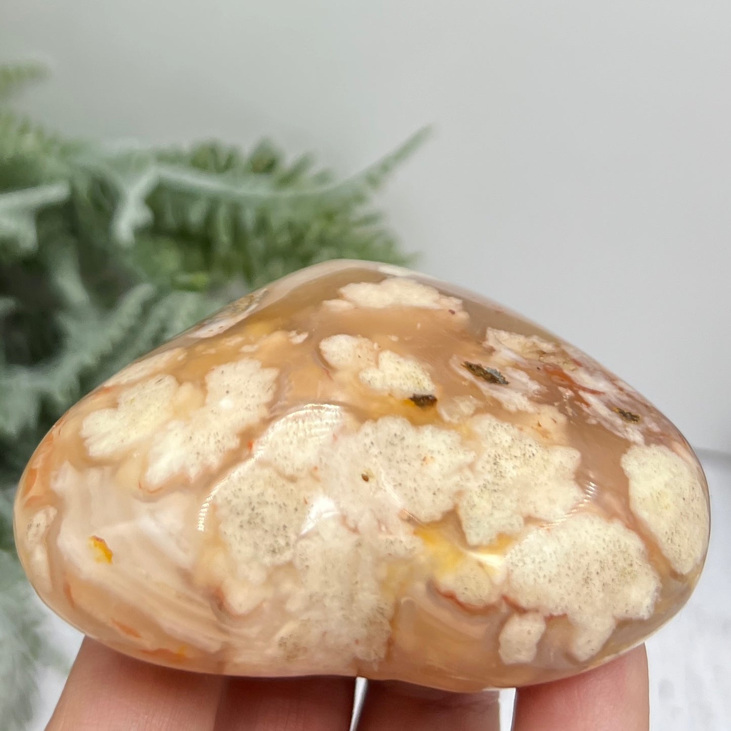 Flower Agate Heart Healing Crystal Carving 194g