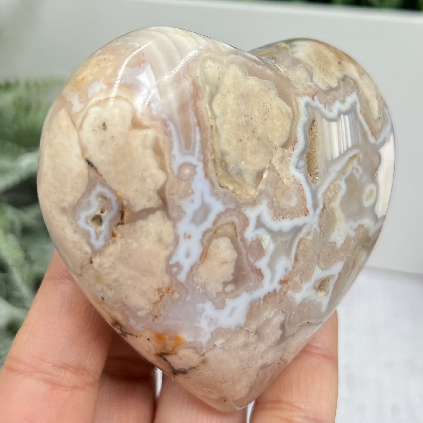 Flower Agate Heart Large Healing Crystal Carving 324g
