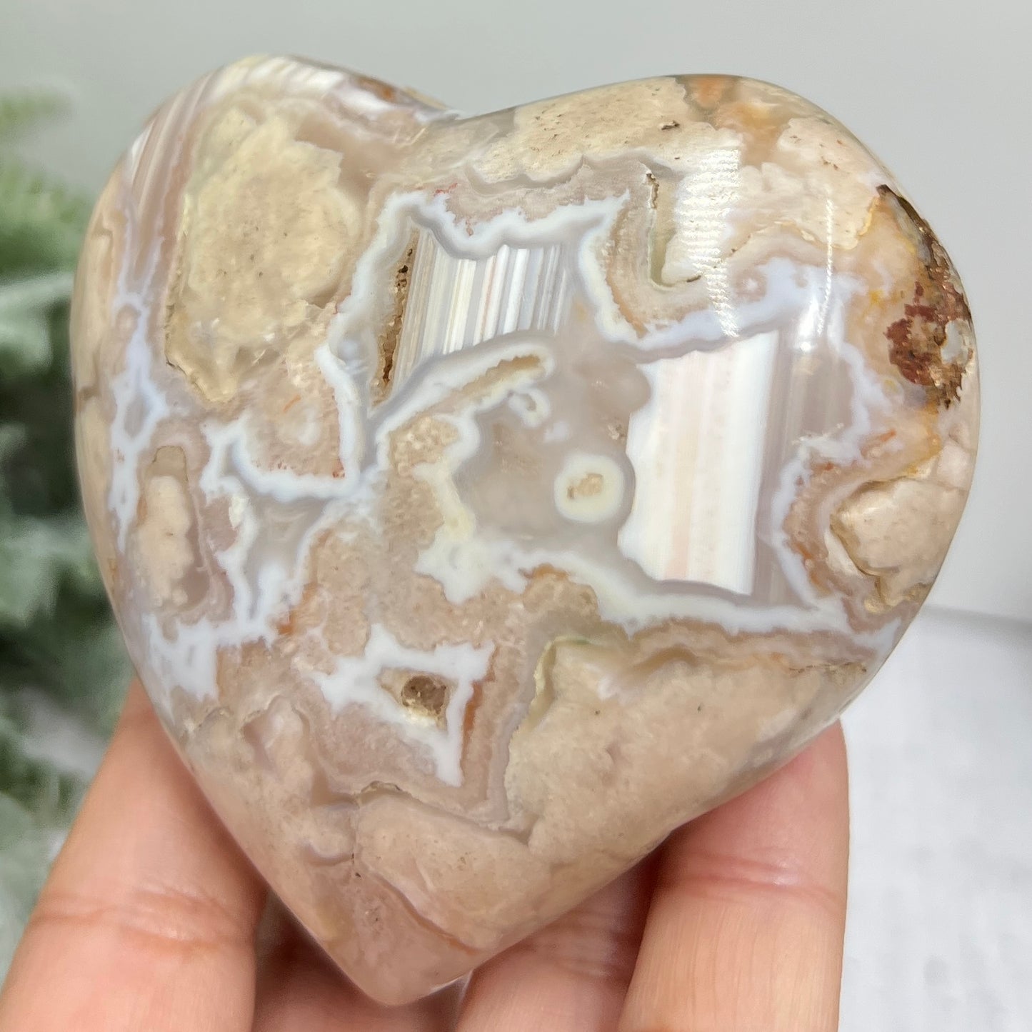 Flower Agate Heart Large Healing Crystal Carving 324g